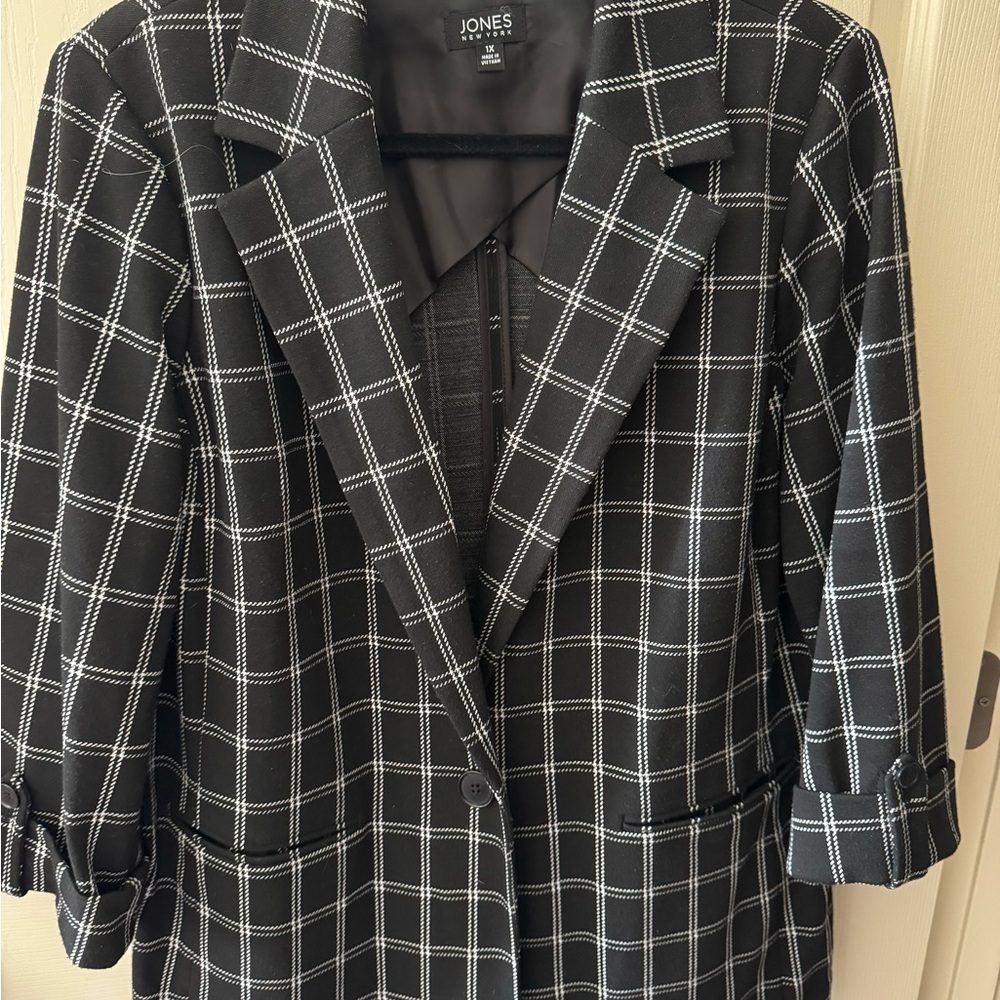 Jones New York Black Checkered Blazer